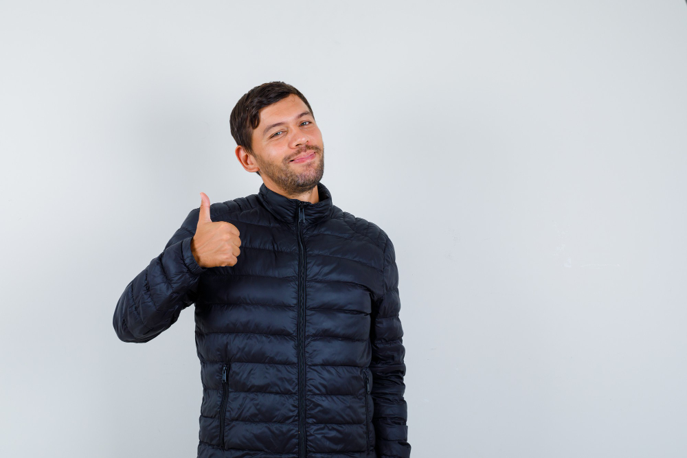 handsome man wearing bomber jacket